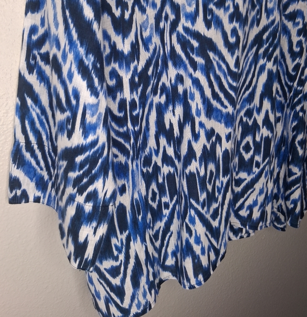 Chico's Linen Womens Tunic Button Shirt 3/4 Sleeve Blue White Abstract Size  XL - Picture 7 of 14